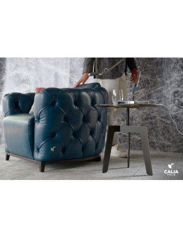 skórzany niebieski Fotel Deliziosa w stylu chesterfield - Calia Italia