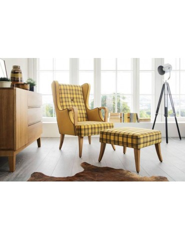 żółty w kratę stylowy fotel uszak Milano  - Unimebel - Meble Empir